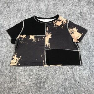 Romwe Crop Top Womens M Black Bleach Tie Dye Grunge Tee
